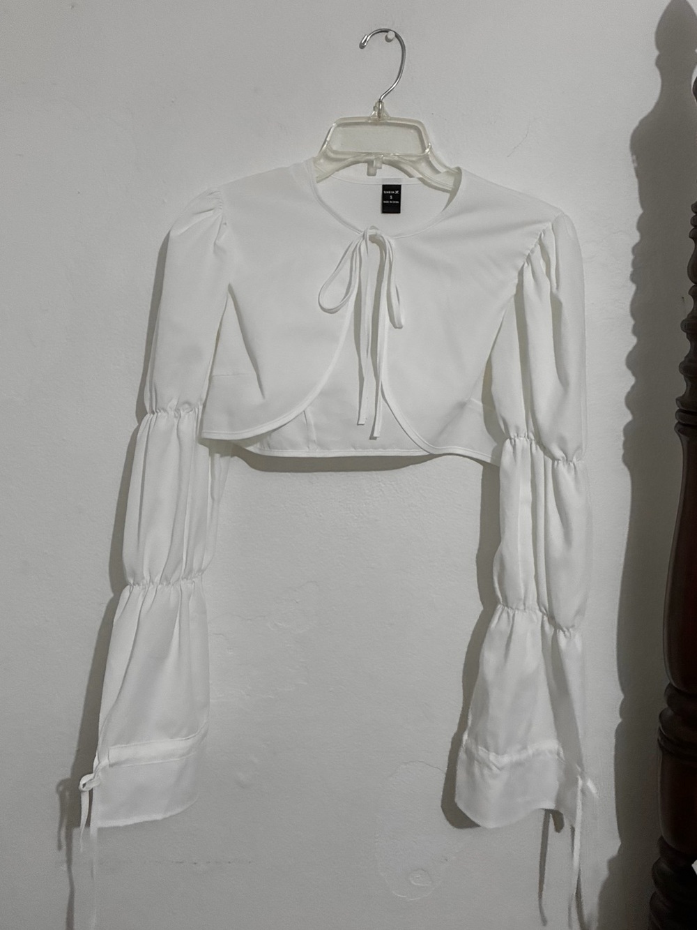 Cropped White Tie-Front Puff Sleeve Top